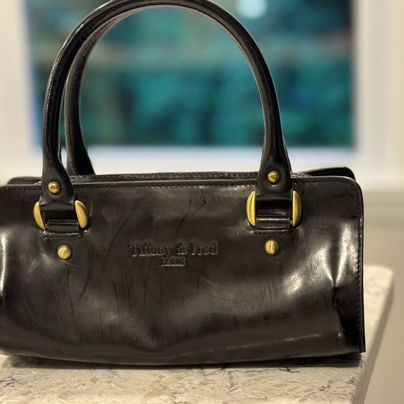 Tiffany & Fred Paris Patent Leather Top-Handle Tote Women's Black Handbag Scuffs - Picture 2 of 15